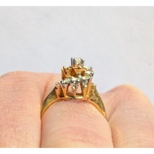 Vintage 18K HGE Cognac Champagne Rhinestone Cluster Ring 4.5 Mid-Century Costume